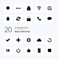 20 Basic Ui Elements Solid Glyph icon Pack like downlod arrow cog cloudy data vector