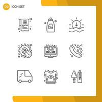 9 Universal Outlines Set for Web and Mobile Applications place holder heat map sunset time manager Editable Vector Design Elements