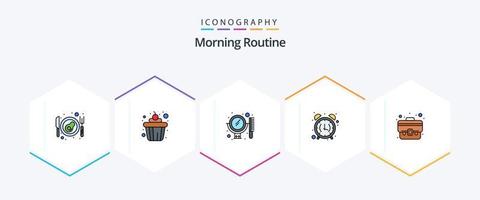 Morning Routine 25 FilledLine icon pack including suitcase. business. mirror. office. clock vector