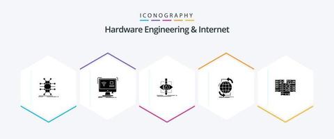 Hardware Engineering And Internet 25 Glyph icon pack including internet. connectivity. remote. science. pollution vector