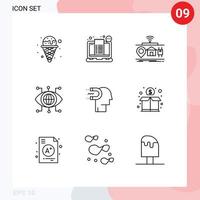 Group of 9 Outlines Signs and Symbols for vision manager ticket data of Editable Vector Design Elements
