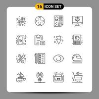 16 Universal Outline Signs Symbols of hearts cards document design computer Editable Vector Design Elements