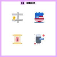 Modern Set of 4 Flat Icons and symbols such as map scroll shield security cable Editable Vector Design Elements