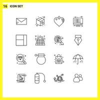 16 Creative Icons Modern Signs and Symbols of battery grid heart result data Editable Vector Design Elements