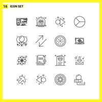 Modern Set of 16 Outlines and symbols such as pie finance dessert chart right Editable Vector Design Elements