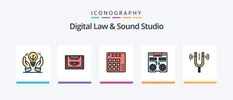 digital ley y sonido estudio línea lleno 5 5 icono paquete incluso desarrollo. audio. rascarse portátil. dispositivo. creativo íconos diseño vector