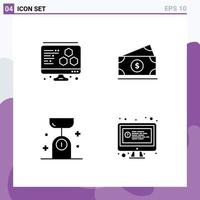 Set of 4 Commercial Solid Glyphs pack for printing kitchen money balance computer Editable Vector Design Elements