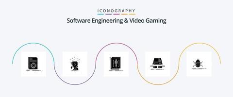 software Ingenieria y vídeo juego de azar glifo 5 5 icono paquete incluso juego de azar. consola. trofeos programa. editor vector