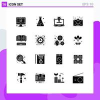 Solid Glyph Pack of 16 Universal Symbols of education communication laptop favourite solution Editable Vector Design Elements