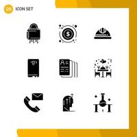 Stock Vector Icon Pack of 9 Line Signs and Symbols for camera mobile money smart phone labour helmet Editable Vector Design Elements