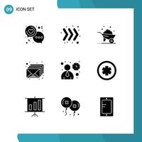 9 Thematic Vector Solid Glyphs and Editable Symbols of ui envelop barrow mail email Editable Vector Design Elements