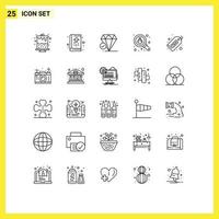 User Interface Pack of 25 Basic Lines of dollar security diamond search bug Editable Vector Design Elements