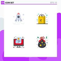 Group of 4 Flat Icons Signs and Symbols for business paper discount shopping screen Editable Vector Design Elements