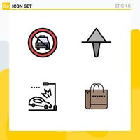 User Interface Pack of 4 Basic Filledline Flat Colors of car car off home lamppost Editable Vector Design Elements