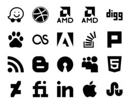 20 social medios de comunicación icono paquete incluso deviantart mi espacio pregunta abierto fuente rss vector