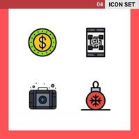 Pack of 4 creative Filledline Flat Colors of dollar first code scan ball Editable Vector Design Elements