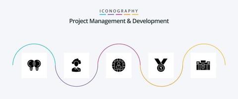 Project Management And Development Glyph 5 Icon Pack Including achieve. production. manager. modern. business vector