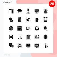 Universal Icon Symbols Group of 25 Modern Solid Glyphs of music monitor weather computer laser Editable Vector Design Elements