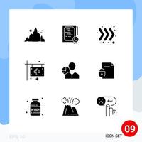 9 Universal Solid Glyphs Set for Web and Mobile Applications hospital flag stamp clinic keyboard Editable Vector Design Elements