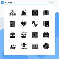 Group of 16 Solid Glyphs Signs and Symbols for ecommerce read industry book page Editable Vector Design Elements