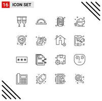 Pictogram Set of 16 Simple Outlines of open sweet utensils date ram Editable Vector Design Elements