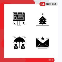 Mobile Interface Solid Glyph Set of 4 Pictograms of billboard email tree investment mark Editable Vector Design Elements