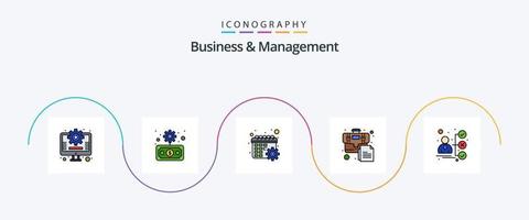 negocio y administración línea lleno plano 5 5 icono paquete incluso portafolio. maletín. engranaje. documento. maletín vector