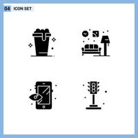 Set of 4 Commercial Solid Glyphs pack for glass process cleaning couch city Editable Vector Design Elements