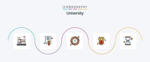 Universidad línea lleno plano 5 5 icono paquete incluso hora. logro. reloj. estrella. premio vector