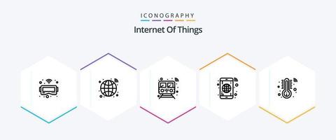 Internet Of Things 25 Line icon pack including temperature. phone. public. mobile. app vector