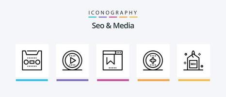 Seo and Media Line 5 Icon Pack Including control. media. optimization. disc. ui. Creative Icons Design vector