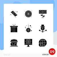 Group of 9 Solid Glyphs Signs and Symbols for camping movement money global logistic Editable Vector Design Elements