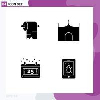 Set of 4 Modern UI Icons Symbols Signs for cleaning christmas castle fortress mobile Editable Vector Design Elements