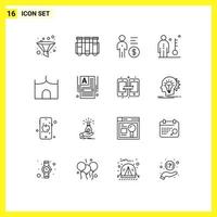 Set of 16 Modern UI Icons Symbols Signs for person job business human person Editable Vector Design Elements