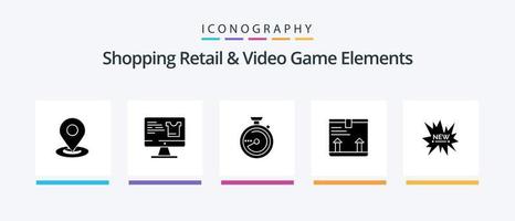 compras Al por menor y vídeo juego elementos glifo 5 5 icono paquete incluso compras. arriba. navegar. flecha. entregar. creativo íconos diseño vector