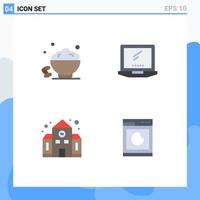 Mobile Interface Flat Icon Set of 4 Pictograms of dish laptop fast monitor education Editable Vector Design Elements