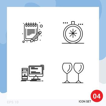 Stock Vector Icon Pack of 4 Line Signs and Symbols for list computer schedule direction gaming Editable Vector Design Elements