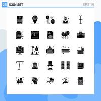 Mobile Interface Solid Glyph Set of 25 Pictograms of input woman click school graduate Editable Vector Design Elements