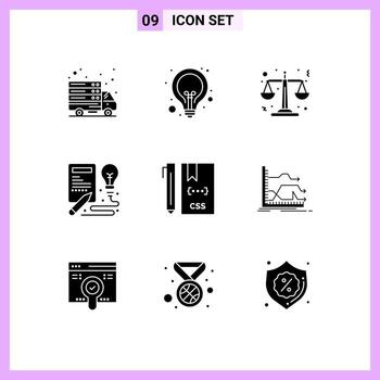 paquete de 9 9 creativo sólido glifos de codificación proceso web creativo libro editable vector diseño elementos