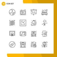 Pack of 16 Modern Outlines Signs and Symbols for Web Print Media such as tour global education bed summer Editable Vector Design Elements