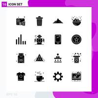 Modern Set of 16 Solid Glyphs Pictograph of phone fruit salad hill summer scene Editable Vector Design Elements