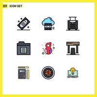 Set of 9 Modern UI Icons Symbols Signs for female folder cloud files travel Editable Vector Design Elements