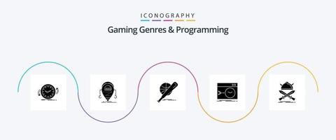 Gaming Genres And Programming Glyph 5 Icon Pack Including root. admin. robot. fun. ball vector