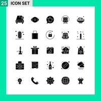 25 User Interface Solid Glyph Pack of modern Signs and Symbols of bowl tramway chat train training Editable Vector Design Elements