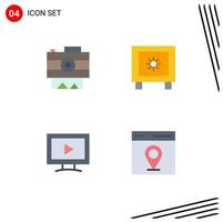 Pack of 4 Modern Flat Icons Signs and Symbols for Web Print Media such as camera screen recording global play Editable Vector Design Elements