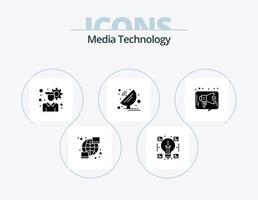 Media Technology Glyph Icon Pack 5 Icon Design. advertising. science. account. satellite dish. radar vector