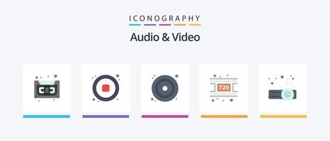 Audio And Video Flat 5 Icon Pack Including projector. device. cd. video. movie. Creative Icons Design vector