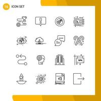 Outline Pack of 16 Universal Symbols of money dollar solution currency structure Editable Vector Design Elements