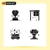 Pack of 4 Modern Solid Glyphs Signs and Symbols for Web Print Media such as award love desk working desk cup Editable Vector Design Elements