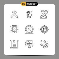 User Interface Pack of 9 Basic Outlines of e commerce clock access phone Editable Vector Design Elements